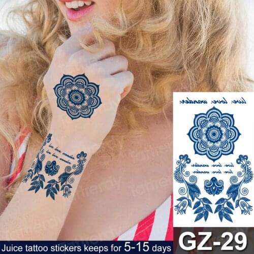 Waterproof Temporary Juice ink Tattoo Sticker Lotus Flower Mandala Dreamcatcher Fruit Gel Long lasting Art for Men Women girl
