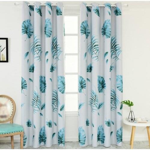 European Style Leaf Printed Shade Curtains For Living Dining Room Bedroom Sunshade Linen Jacquard Curtain Home Decoration Drape