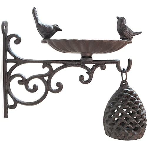 Iron Bird Feeder with Hanging Bracket Home Garden Flower Pot Hanging Rack Hooks Retro Style Lovely Metal Tripod Birds Hanger