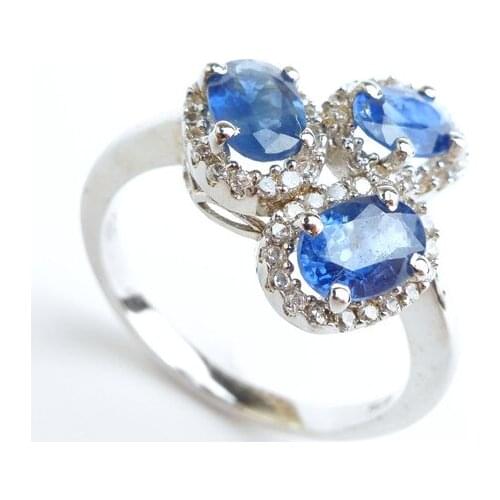 Genuine Blue Natural Sapphire Gemstone Rings Women Female 925 Sterling Silver Fine Jewelry Wedding Party Rings Size 7