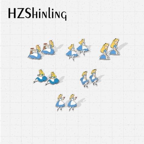 2021 New Arrival Lovely Kawaii Alice Wonderland Characters Handcraft Epoxy Acrylic Stud Earrings