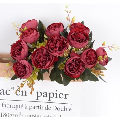 28 cm rose pink silk peony artificial flower bouquet 6 big head cheap fake flowers for family wedding decoration indoor