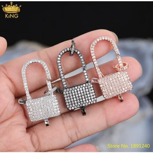 5pcs Zirconia Lock Carabiner Clasps Fashion Pendant Jewelry,CZ Micro Paved Open Lock Clasps Charms For DIY Jewelry Making