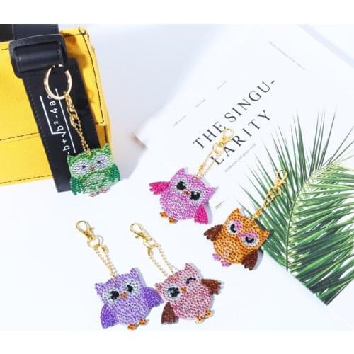 5Pcs DIY Full Drill Special Diamond Painting Key Chain Cartoon Owl Cake Women Bag Pendant Keychains Jewelry Key Ring Gifts
