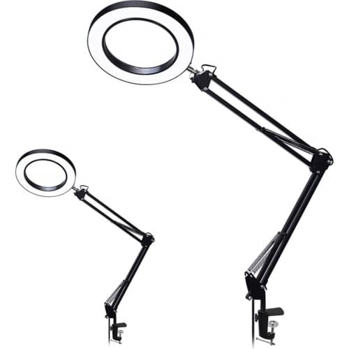 5X USB Foldable LED Magnifying Glass Table Lamp Clip-on Flexible Desktop Magnifier Loupe for Repair Reading Rework Soldering