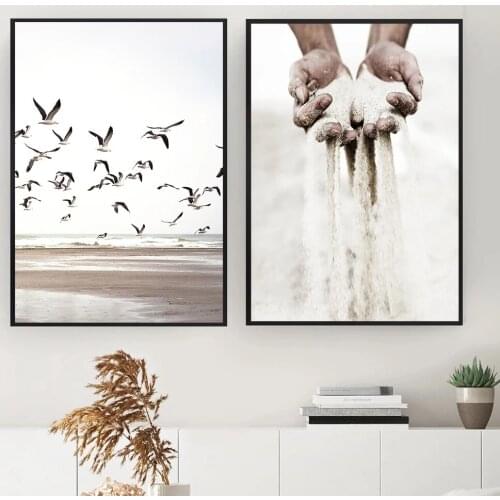 Abstract Wall Art Beach Scenery Paintings Flying Birds Nordic Canvas Posters Prints for Living Room Bedroom Corridor Decoration