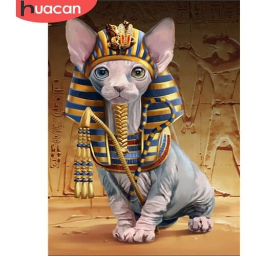 HUACAN Diamond Embroidery Animals Diamond Mosaic Full Display Sphinx Cat Diamond Painting With Square Stones Wall Decoration