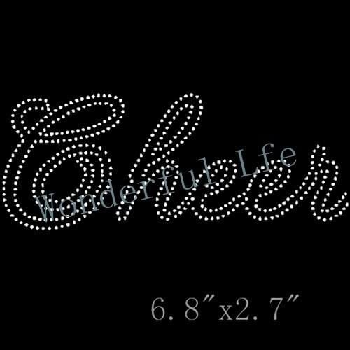 Free Shipping image rhinestones Iron on T Shirt Transfer whilte cheer words image for clothing