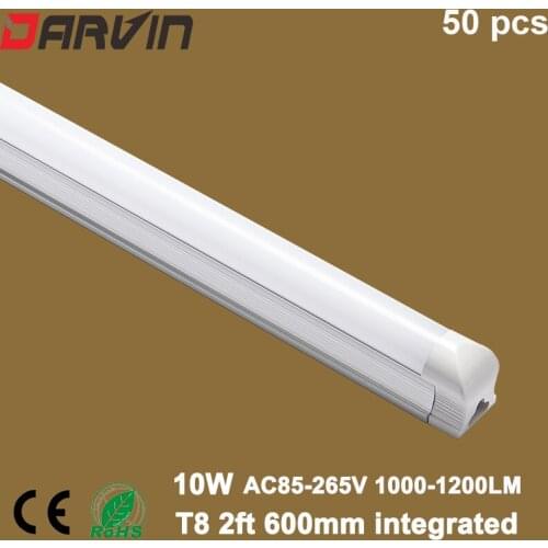 Free Shipping. Led Tube Lights Integrated T8 2ft 600mm 10W Led Lamp With Clear Cover ,Milky Cover smd2835 Led Light. 50 Pcs/Lot