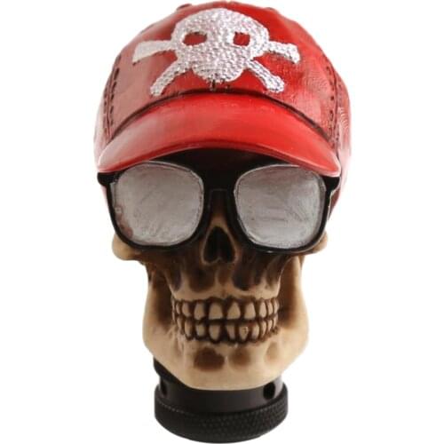Funny Skull Head Baseball Cap Car Manual Operation Gear Shifter Knob Acrylic Red
