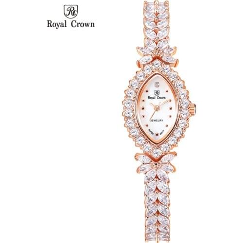 Royal Crown Womens Watch Mother-of-pearl Japan Movt Hours Fine Fashion Jewelry Bracelet Luxury Crystal Girls Birthday Gift Box