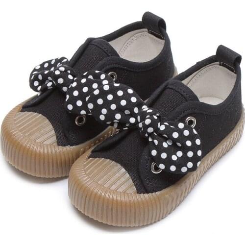CUZULLAA Baby Girl Polka Dot Butterfly-Knot Fashion Sneakers Children Casual Canvas Shoes Kids Soft Sole Sports Shoes Size 21-32