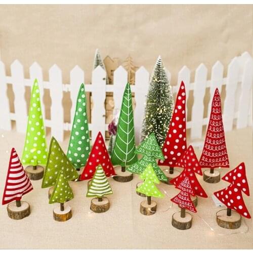 1 PC 29*8.5CM Wooden Christmas Tree Shape Desktop Office Home Decorations Cloth Striped Dot Pattern Red Green Props Kids Gift