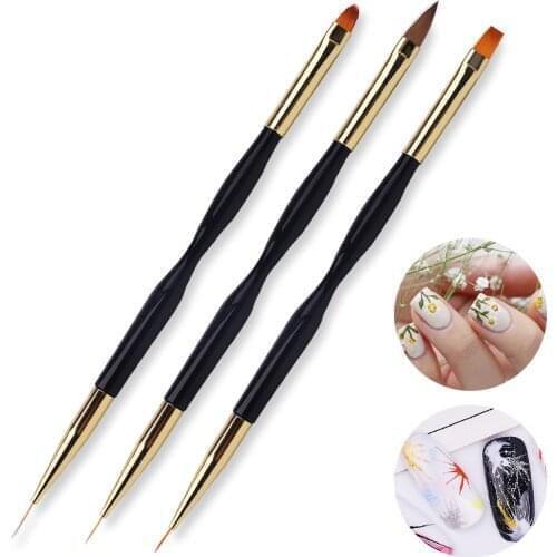 1Pc Double End Nail Brush Painting Drawing Lines Pen 3D Tips DIY UV Gel Flowers Dual End Nail Art Acrylic Brushes Nail Art Tools