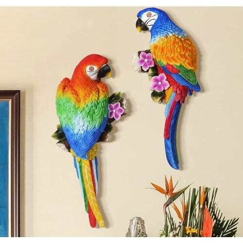 EUROPEAN PASTORAL 3D STEREO RESIN PARROTS WALL HANGING BIRDS ORNAMENTS CREATIVE HOME BACKGROUND WALL DECORATION MURAL CRAFTS ART