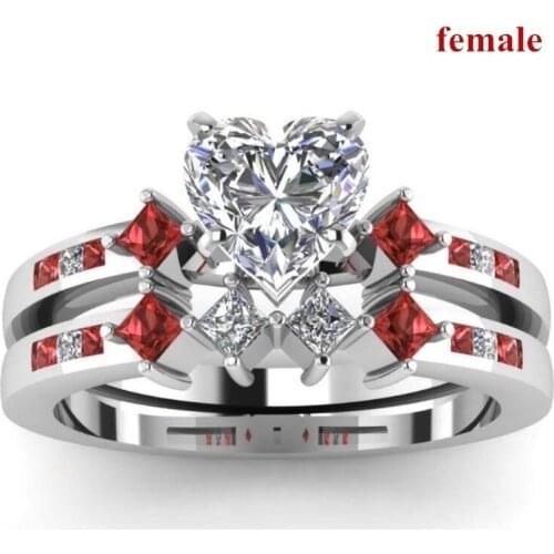 FDLK Womens Zinc Alloy Heart White Rhinestone Ring Bride Engagement Wedding Band Set