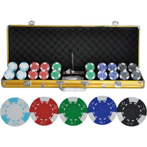 PK-5002 500pcs chips with case, Clay 14g Poker Chips insert metal, five colors