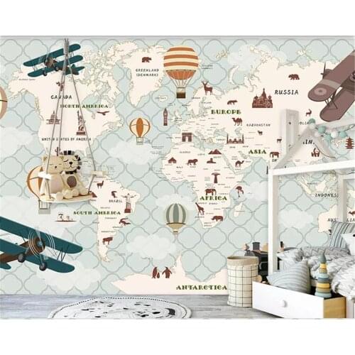 Beibehang Custom 8 photo Mural Kids Room 3d Wallpaper Airplane Sailing Animals World Map hot air balloon Background 3d wallpaper