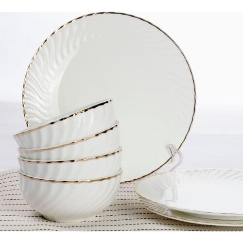 Guci European style gold edge thread relief bone china bowl plate tableware set domestic tableware plate