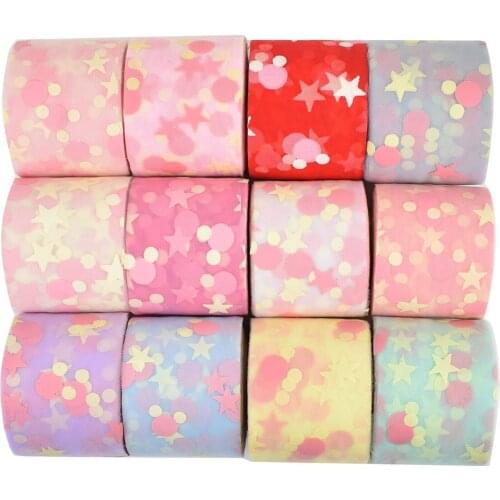 HSDRibbon 60MM Colorful printed Pattern organza Mesh Fabric Ribbon