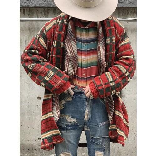 Mens Clothing Cardigan Men Long Sleeve Sweater Coat Plaid Print Winter and Autumn Casual Cardigans New Limited Genuine New