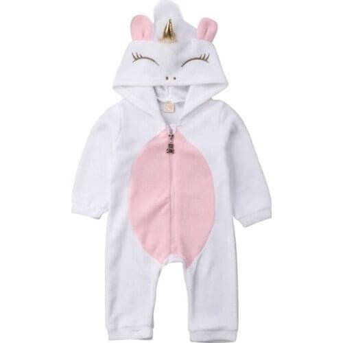 Toddler Baby Girl Romper Infant Kid 3D Unicorn Clothes Princess Zipper Hooded Romper Newborn Jumpsuit Baby Clothing Outfit 0-24M