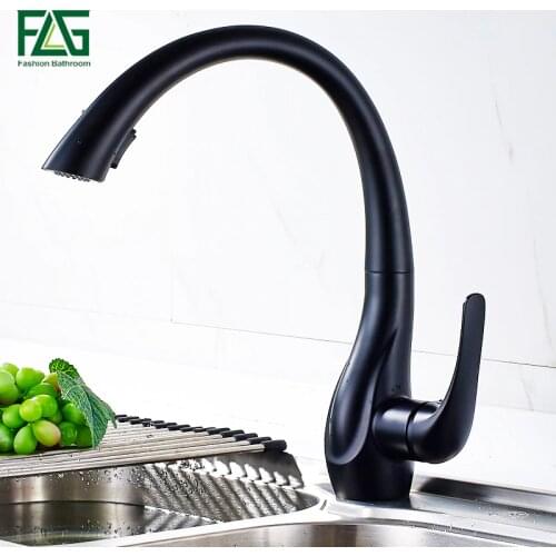 FLG Kitchen Faucet Pull Out Kitchen Faucet Mixer Single Handle 360 Rotation Black Sink Mixer Tap
