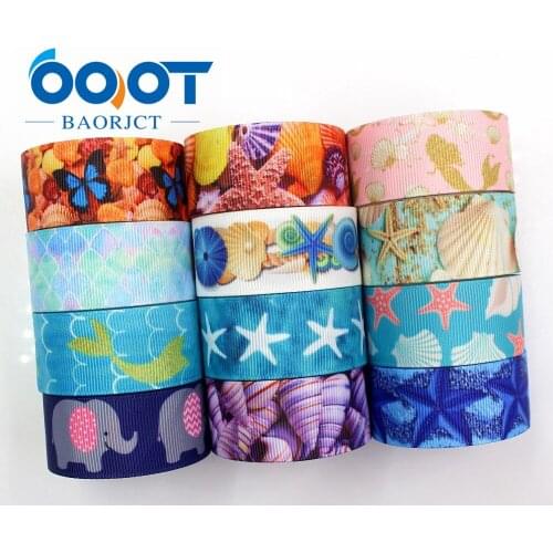 OOOT BAORJCT G-18925-1198,25 mm 10 yards Ocean series conch shell Ribbons Thermal transfer Printed grosgrain,Gift wrapping DIY