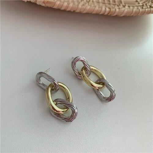 New Simple Metal Chain Rhombus Geometric Drop Earrings for Women Vintage Shiny Zircon Pendientes Jewelry Gifts