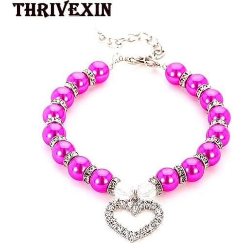Pearls Crystal Dog Necklace Collar Jewelry with Bling Rhinestones for Small Dogs Puppy Cat Wedding Collar Adjustable