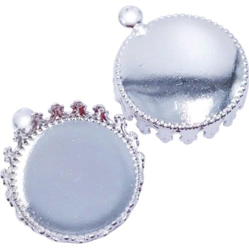 Wholesale Lot 1000Piece Silver Plated Crown Pendant Base 15mm 20mm 25mm Round Blank Pendant Trays Circle Pendant Blanks PT02