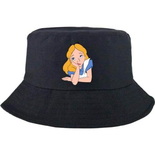 Disney Alice in Wonderland Fisherman Hat Kawaii Casual Bucket Hat Outdoor Sunbonnet Panama Cap Cartoon Fashion Kids Man Women