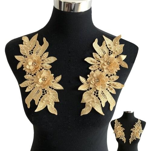 A pair of Polyester Yellow Flowers Hollow ABS pearl 3D Rhinestone Baby Hair Band Lace for Sewing Craft Embroidery Application