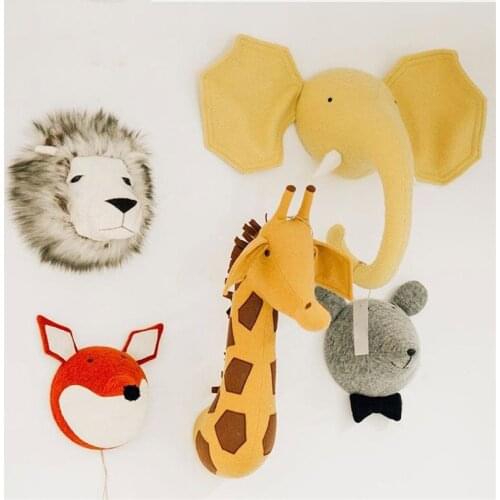 Plush Animal Head Wall Decoration Stuffed Toys Head Wall Mount For Baby Kids Elephant/Giraffe/Zebra Bedroom Wall Hanging Gift