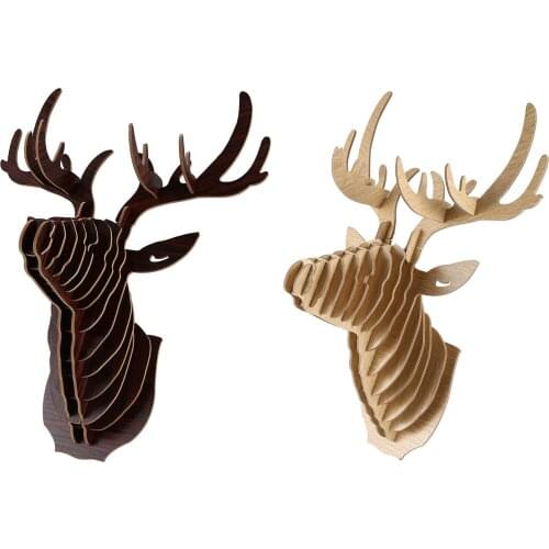 Practical 3D Wood Carving Deer Head Decoration Wall and Hook Door Necklace Hat Key
