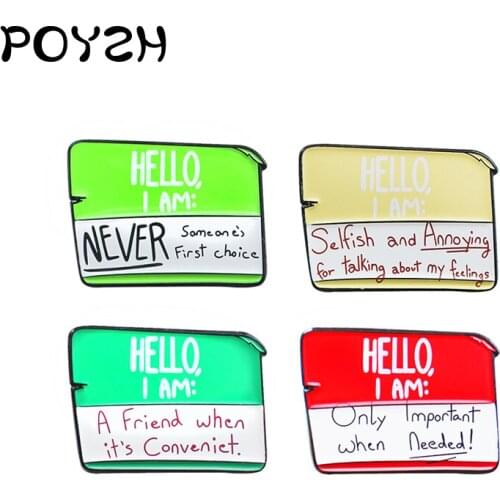 Rectangle Note message Enamel Brooch Selfish Annoying never someones first choice negative Word Lapel Pin Custom badge friend