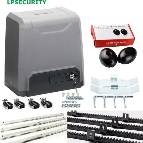 LPSECURITY 1500KG 3200LBS 4 REMOTE CONTROL AUTOMATIC SLIDING GATE OPENER motor with 4,5,6m racks 1 beam photocells