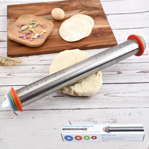 Adjustable Stainless Steel Rolling Pin Dough Mat Dough Roller Removable Adjustable Thickness Rings Pizza Pastry Pie Baking