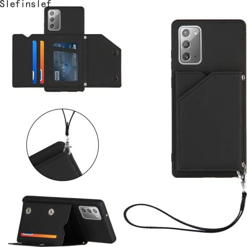 Lanyard Skin PU Leather Card Slots Shockproof Phone Case for Samsung Galaxy A71 A51 Note 20 S20 FE Plus S10 lite Ultra Cover