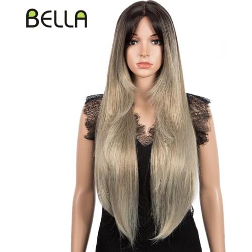Bella Synthetic Wig Straight Hair Simulation Scalp Wig 32 Inch 5 Colors With Bangs Wigs For Black Women High Temperature Fiber