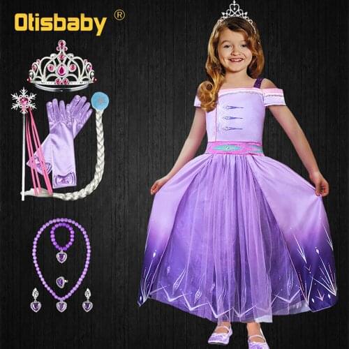 Snow Queen 2 Christmas Purple Girls Elsa Dress Kids Sequin Crystal Dresses for Girls Childrens Party Halloween Elsa Costume