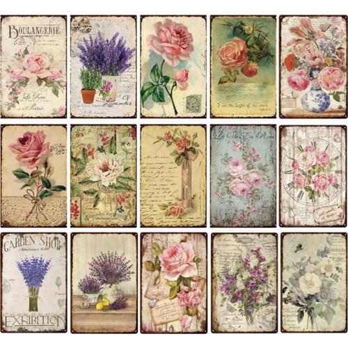 Rose Flower Vintage Metal Tin Sign Pastoral Artistic Tin Painting Home Living Room Decor Pin Up Garden Metal Sign Wall Plate