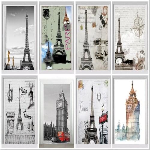 Retro Paris Tower Art Poster Home Decor Renovation Wallpaper Door Sticker Vinyl Waterproof Peel And Stick Big Ben Street Scenery