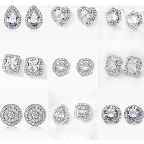 ZAKOL Fashion Big Pear Cubic Zircon Stud Earrings with Tiny Crystal Exquisite White Color Bridal Wedding Jewelry Aretes FSEP001