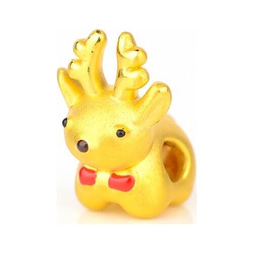 Solid 999 24K Yellow Gold Bracelet Women Cute Deer String Bracelet