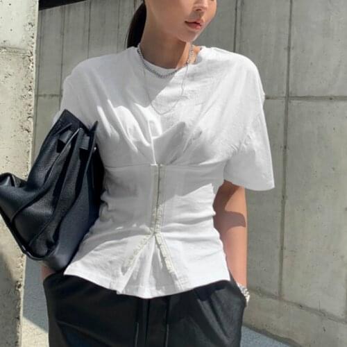 Women O Neck Short Sleeve Solid Color Corset T Shirts Fashion Casual Office Lady Shirts Tops Clothes