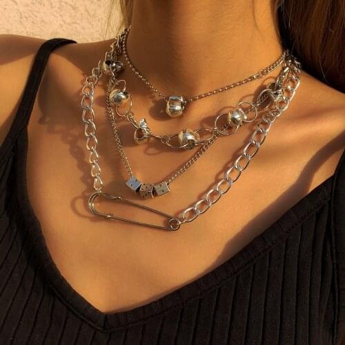 Punk Retro Skull Pin Necklace Geometric Ring Jewelry Female Exaggerated Fashion Multilayer Necklace Set Jewelry Gift 2021 New