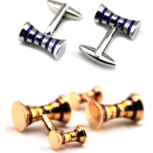 10pairs/lot Special Cone Shape Cufflinks Enamel Blue/Red Strip Cylinder Cuff Links Mens Jewelry Accessory Business Style