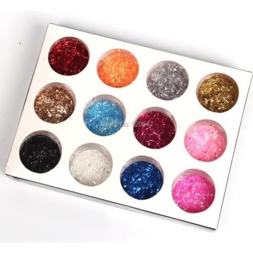 12 MIX COLORS SHINY TINY GLITTER LASER STRIPS SET FOR NAIL ART DECORATION