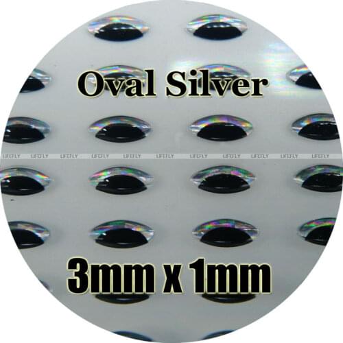 3mm x 1mm 3D Oval Silver / Wholesale 900 Soft Molded 3D Holographic Fish Eyes, Fly Tying, Jig, Lure Making